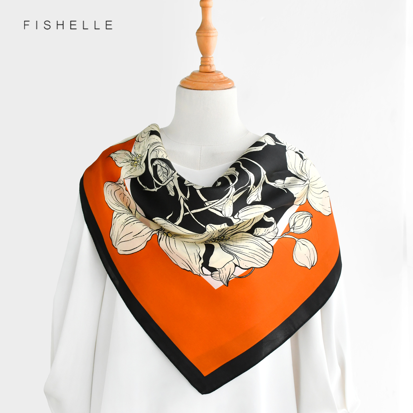 Orange Floral 100% Mulberry Si - Silk Neck Scarf review and price