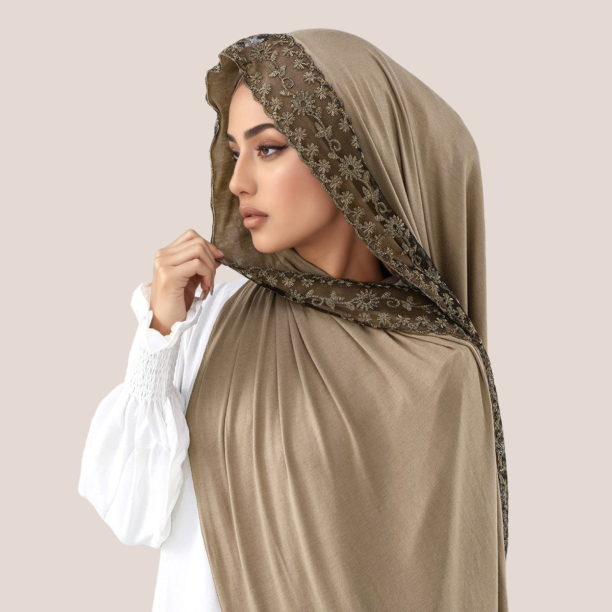 Lace Embroidery Cotton Jersey  - Head Wrap Turban review and price
