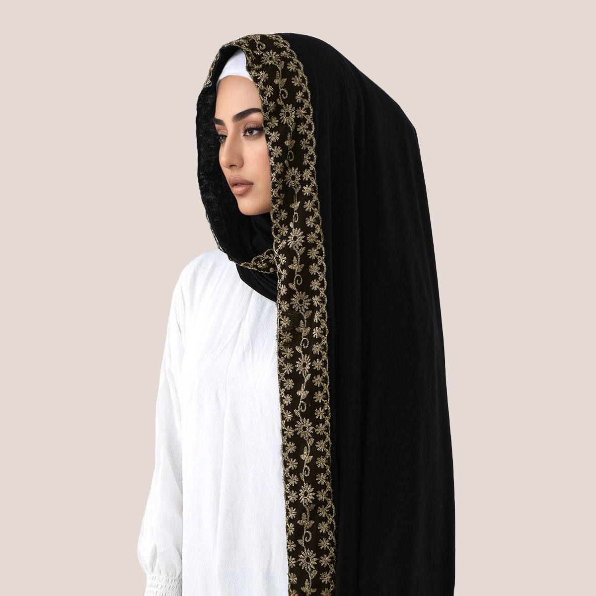 Lace Embroidery Cotton Jersey  - Head Wrap Turban review and price