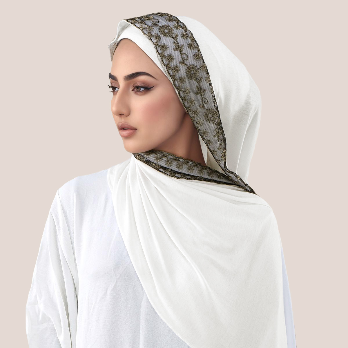 Lace Embroidery Cotton Jersey  - Head Wrap Turban review and price