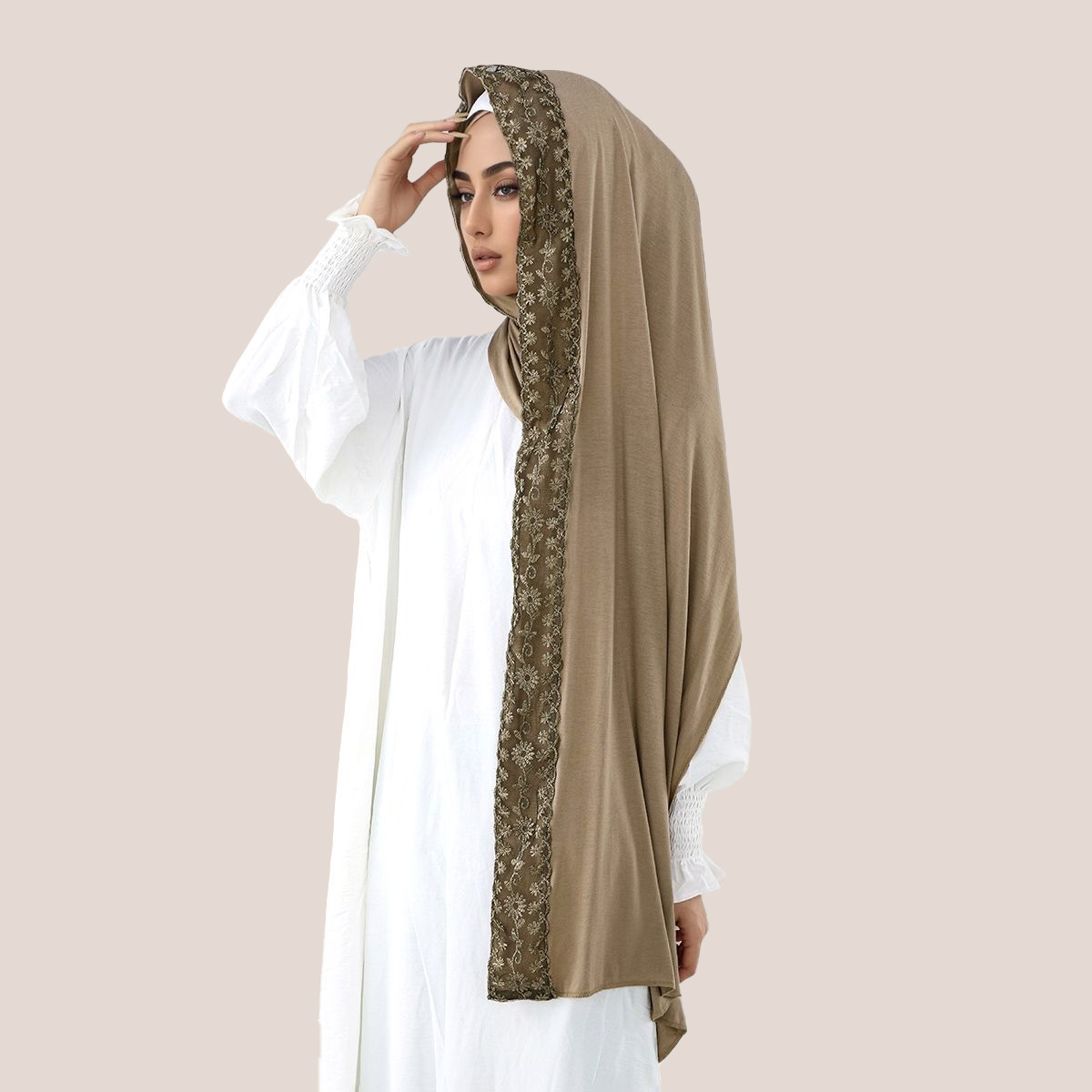 Lace Embroidery Cotton Jersey  - Head Wrap Turban review and price