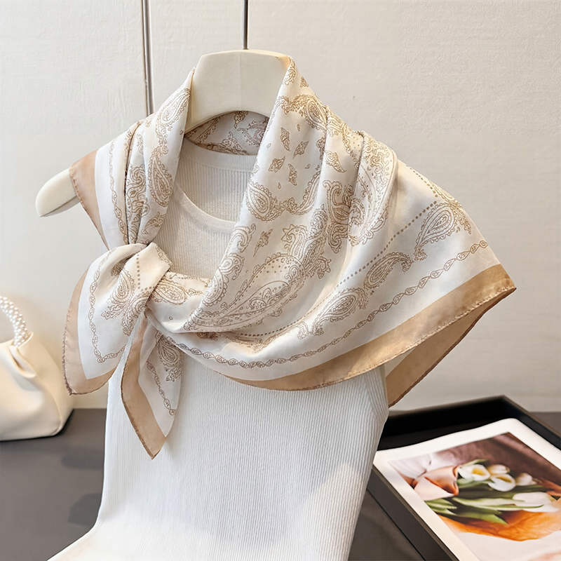 Vintage Beige Paisley Print Sq - Scarf Silk Square review and price