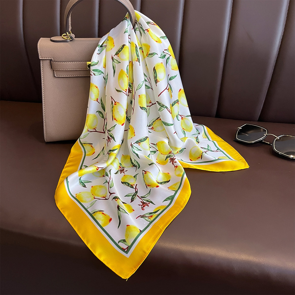 2025 New Yellow Lemon Print Sq - Ascot Neck Scarf review and price
