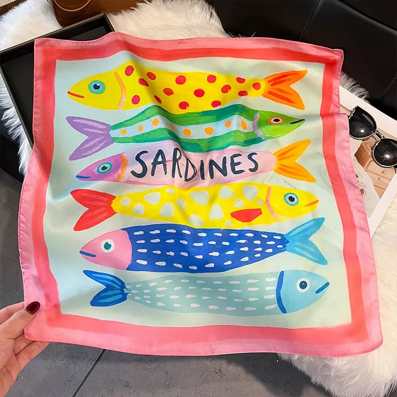 Fashion Fish Pattern Square Si - Scarf Silk Square review and price