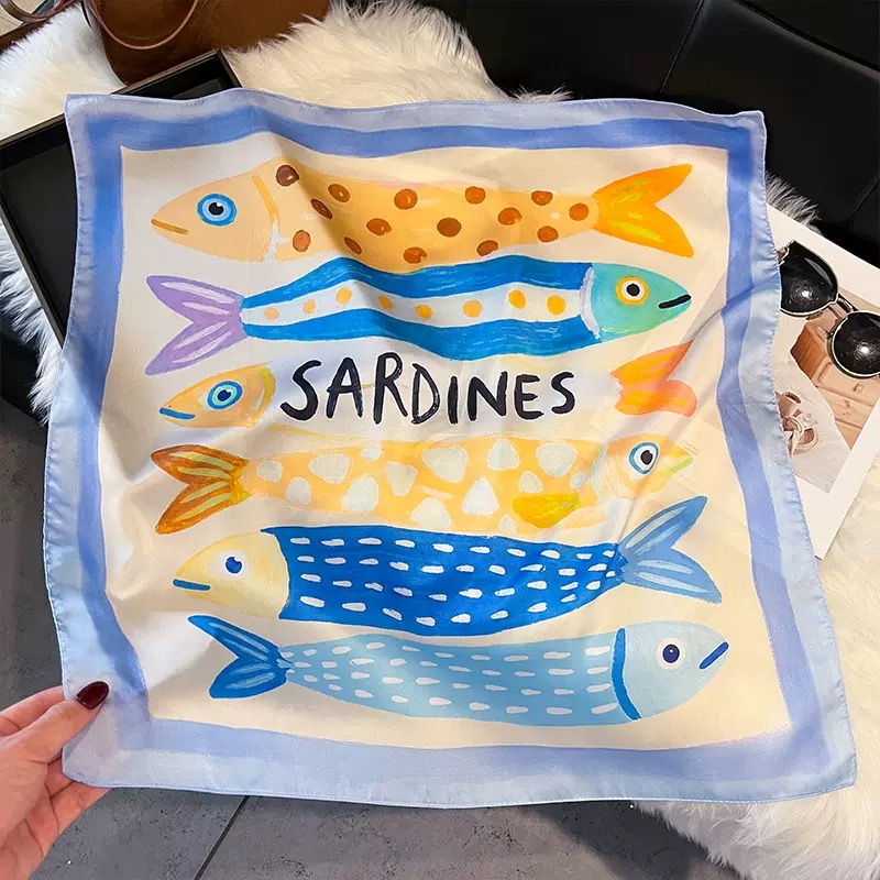 Fashion Fish Pattern Square Si - Scarf Silk Square review and price