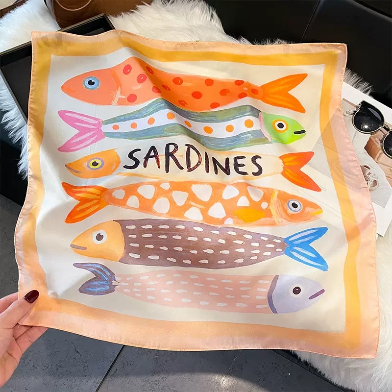 Fashion Fish Pattern Square Si - Scarf Silk Square review and price